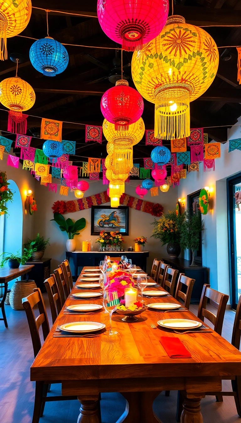 39 Old Mexican House Ideas to Spice Up Your Home Decor - 16. Colorful Fiesta Banners