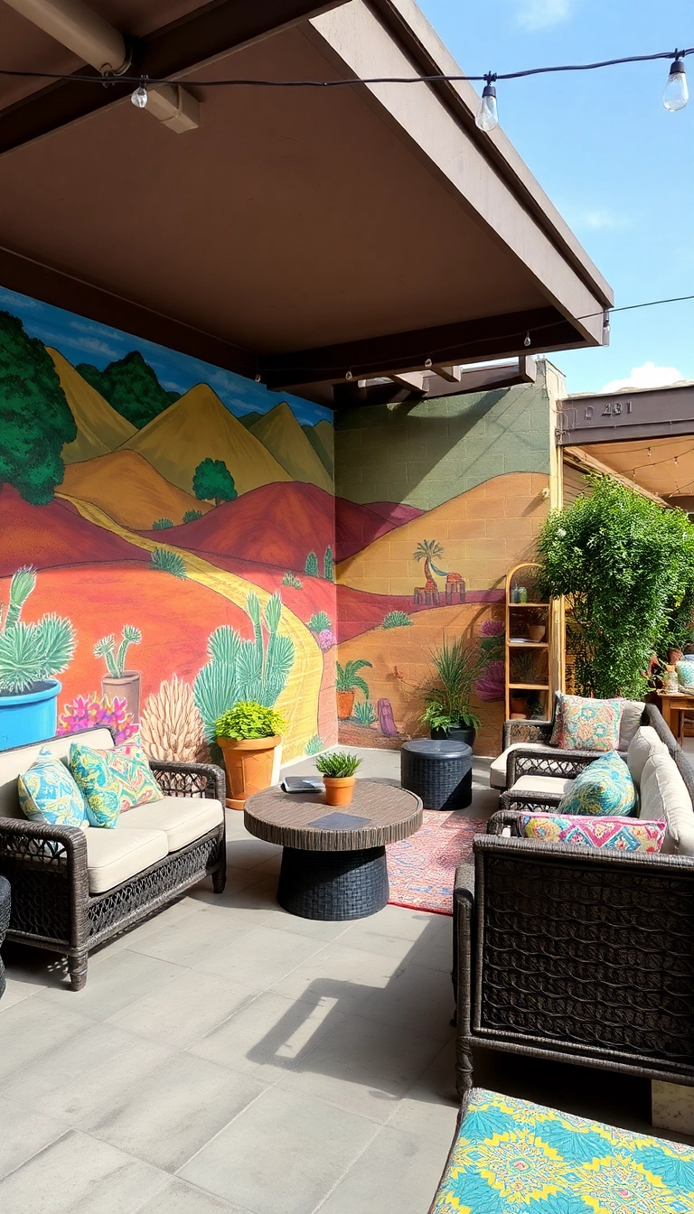 39 Old Mexican House Ideas to Spice Up Your Home Decor - 18. Vibrant Outdoor Murals