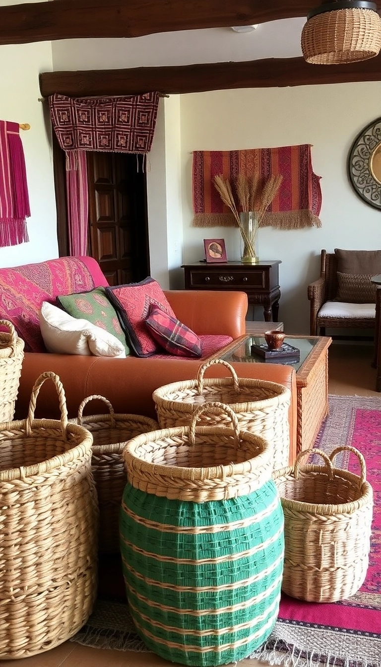 39 Old Mexican House Ideas to Spice Up Your Home Decor - 13. Handcrafted Baskets