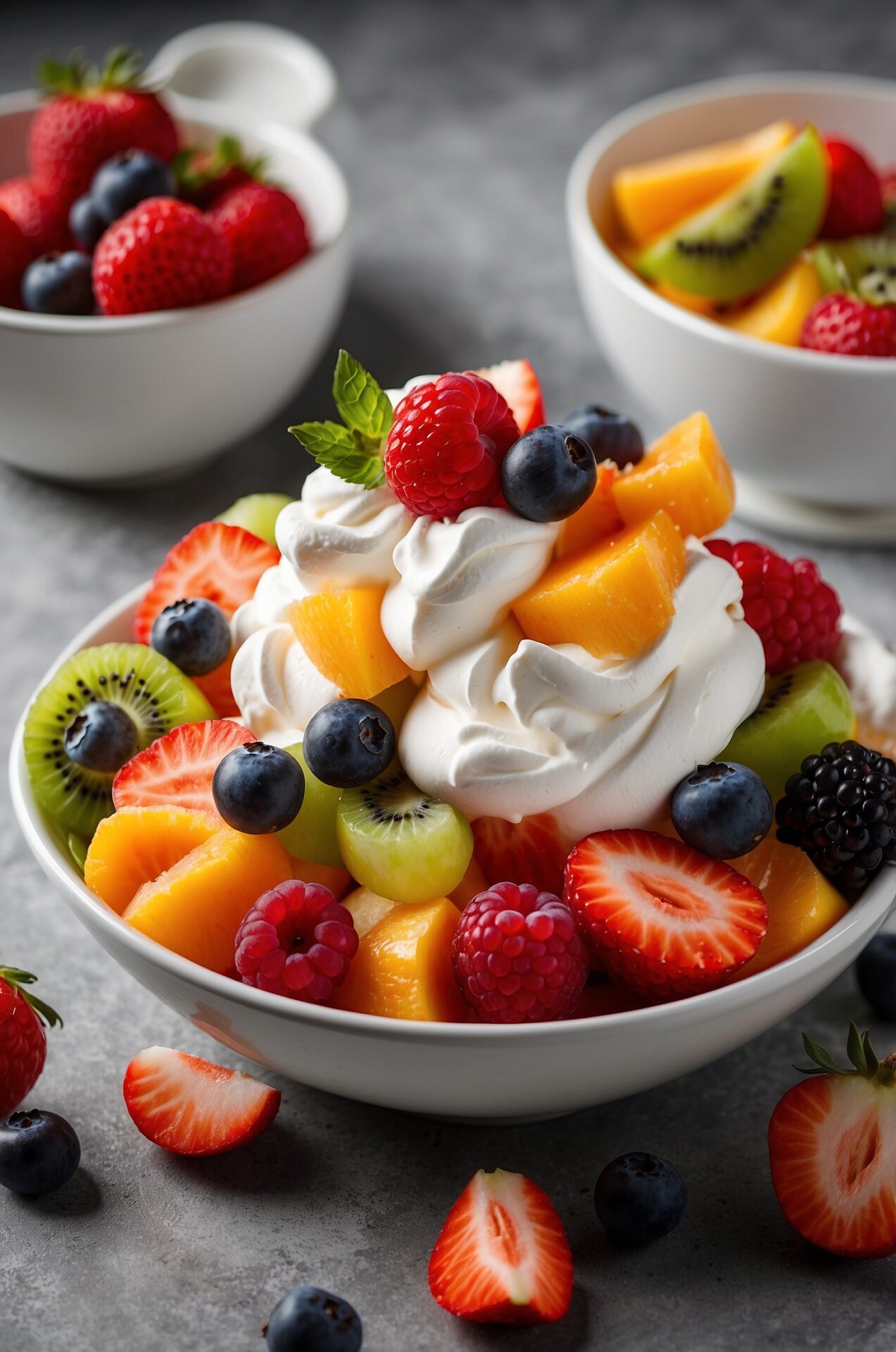 Fresh Fruit Salad with Whipped Cream