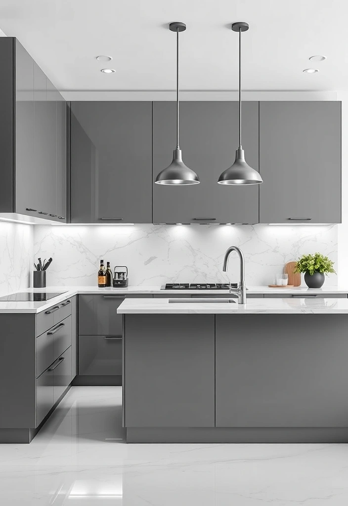 21 Stunning Grey and White Kitchen Ideas That Will Transform Your Space! - 5. Sleek Monochrome