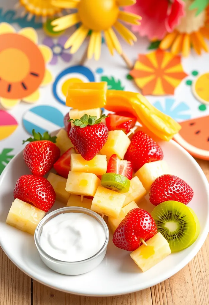 22 BBQ Food Ideas That Will Make Your Summer Parties Unforgettable! - 15. Fruit Skewers with Honey Yogurt Dip