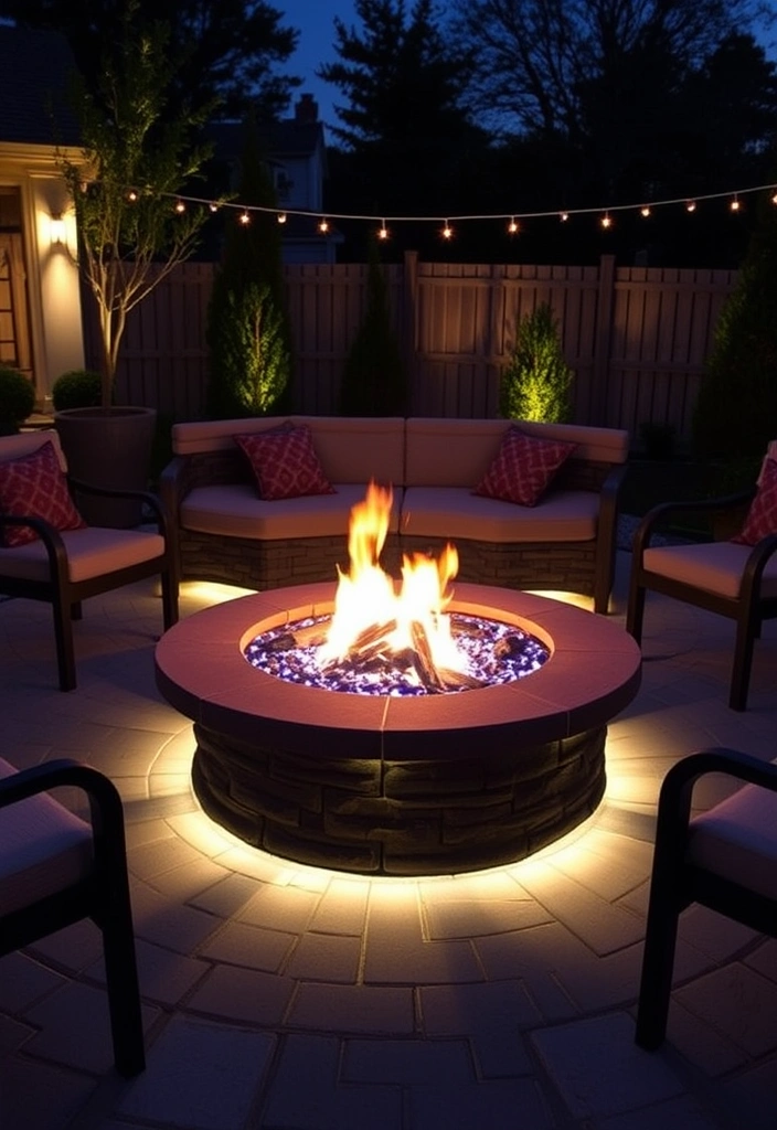 22 Deck and Patio Fire Pit Ideas That Will Ignite Your Outdoor Evenings! - 13. Fire Pit with Built-in Lighting