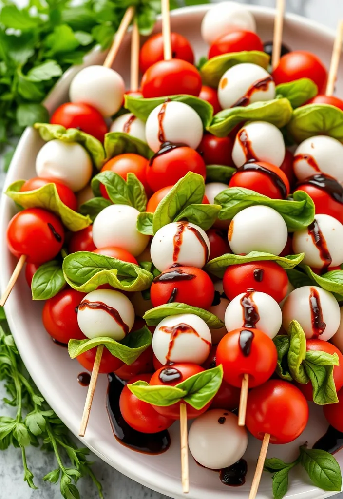 24 Potluck Dishes Ideas That Will Steal the Show at Your Next Gathering! - 5. Colorful Caprese Skewers