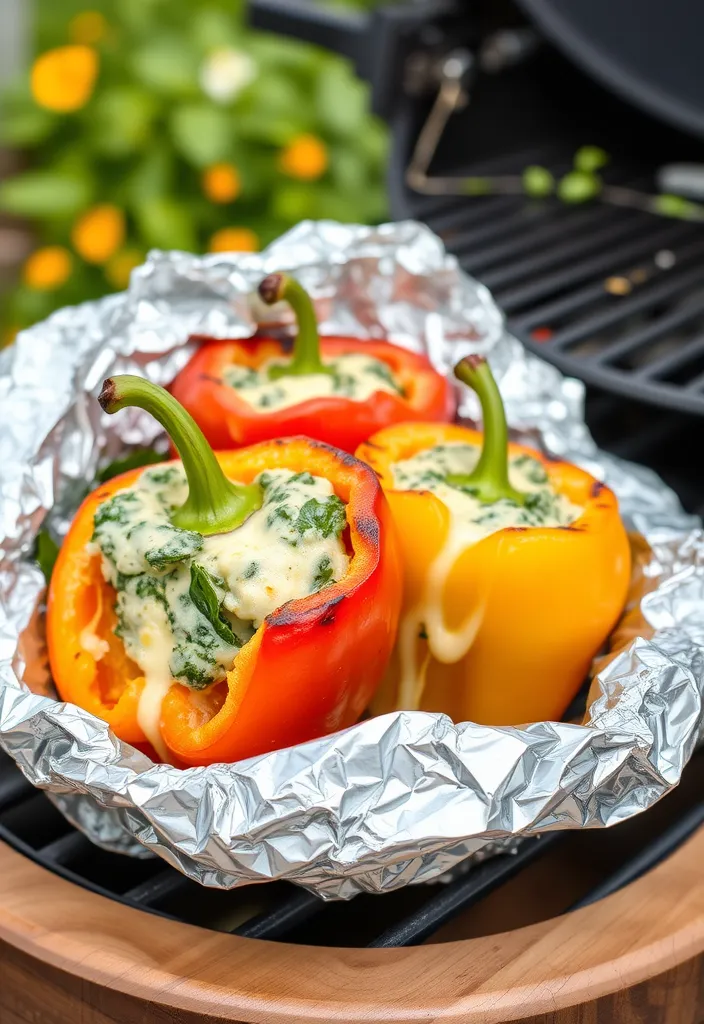 20 Foil Packet Meals You’ll Wish You Discovered Sooner (Perfect for Grilling!) - 10. Spinach and Cheese Stuffed Peppers