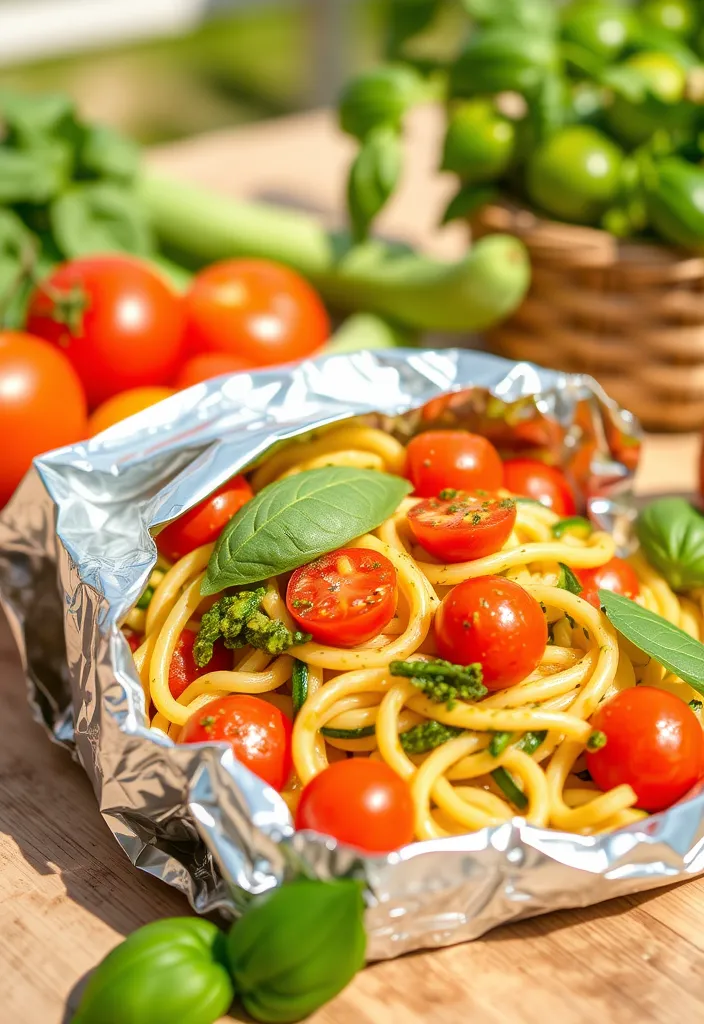 20 Foil Packet Meals You’ll Wish You Discovered Sooner (Perfect for Grilling!) - 12. Pesto Pasta Foil Packets