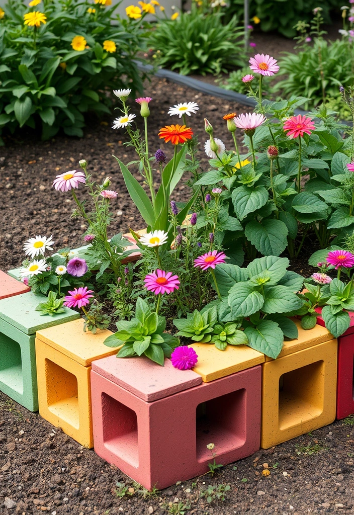 26 Inexpensive Garden Edging and DIY Borders That Will Transform Your Yard (You Won't Believe #10!) - 12. Brightly Colored Cinder Blocks