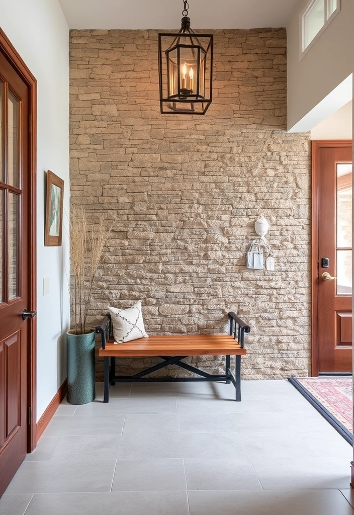 28 Foyer Accent Wall Ideas That Will Transform Your Entryway (You Won't Believe #15!) - 18. Textured Stone Accent Wall