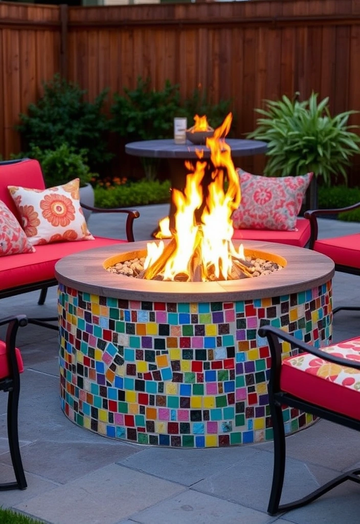 22 Deck and Patio Fire Pit Ideas That Will Ignite Your Outdoor Evenings! - 10. Fire Pit with Colorful Tiles