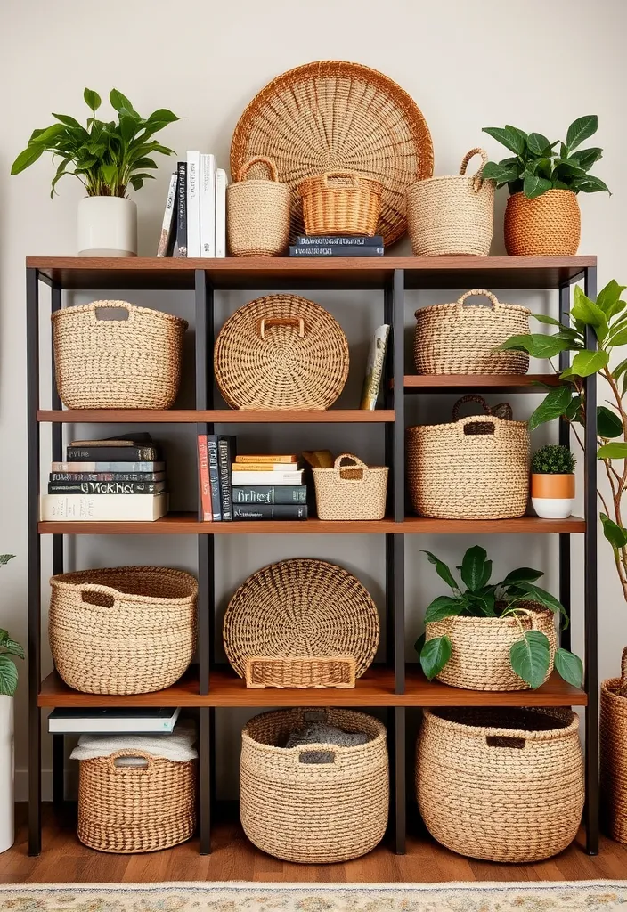 21 DIY Creative Storage Ideas for Small Spaces That'll Blow Your Mind! - 13. Baskets on Shelves for Textured Appeal