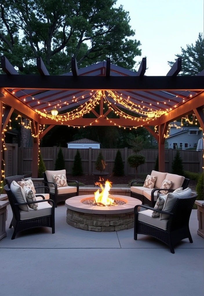 22 Deck and Patio Fire Pit Ideas That Will Ignite Your Outdoor Evenings! - 21. Fire Pit with Shade Structure