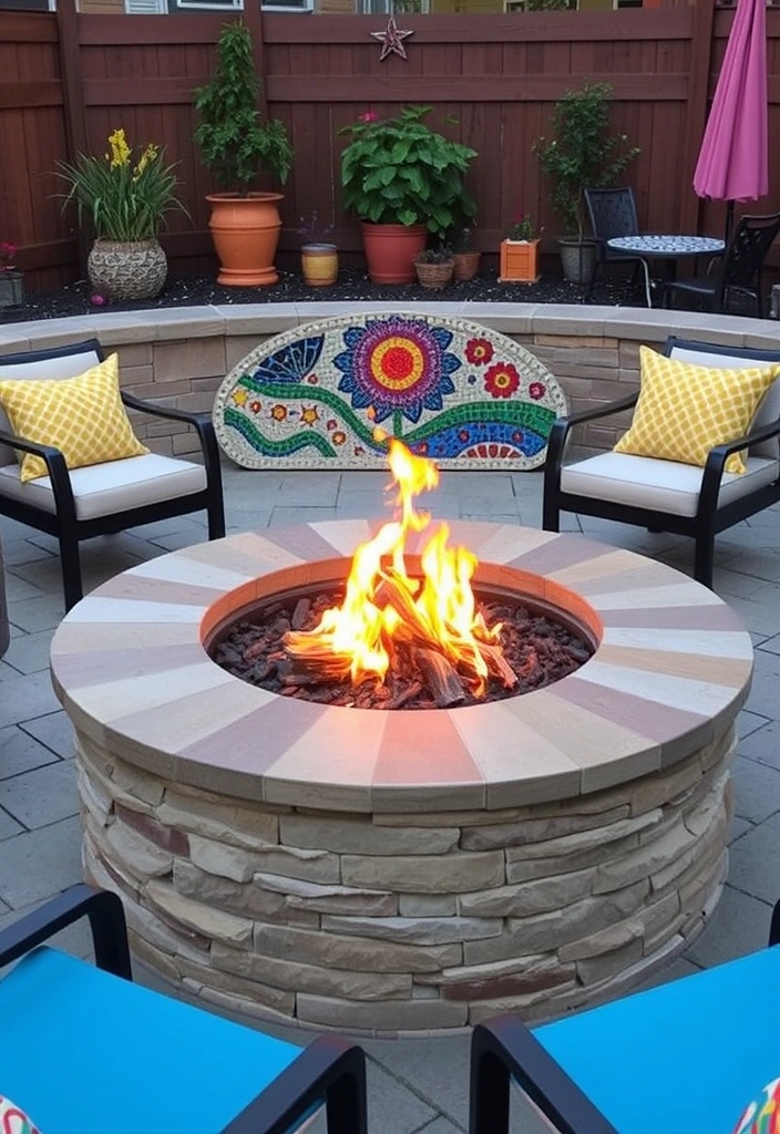 22 Deck and Patio Fire Pit Ideas That Will Ignite Your Outdoor Evenings! - 18. Fire Pit with Mosaic Art