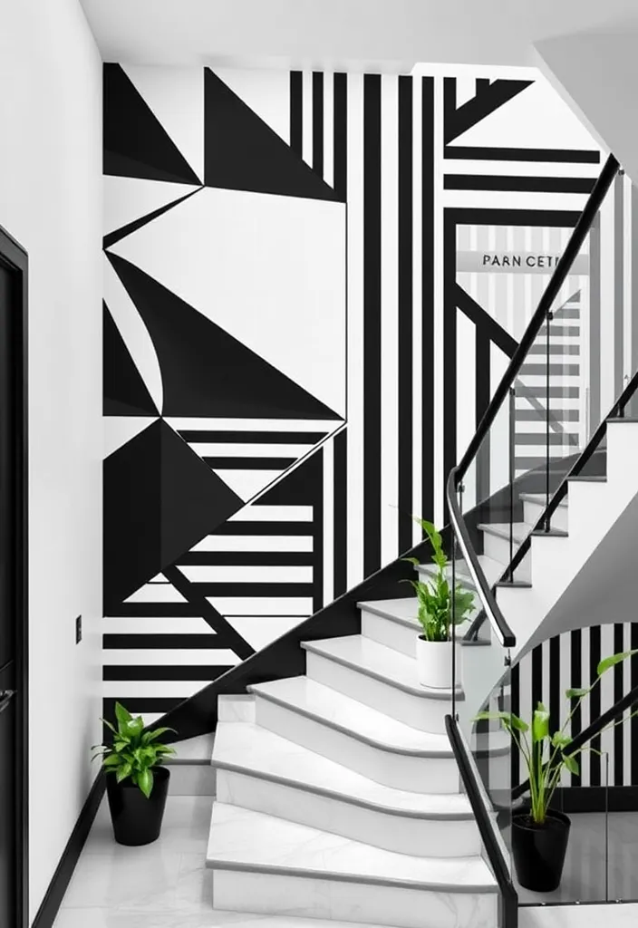 29 Stairway Accent Wall Ideas That'll Make You Say 'WOW!' (You Won't Believe #12!) - 1. Bold Geometric Patterns