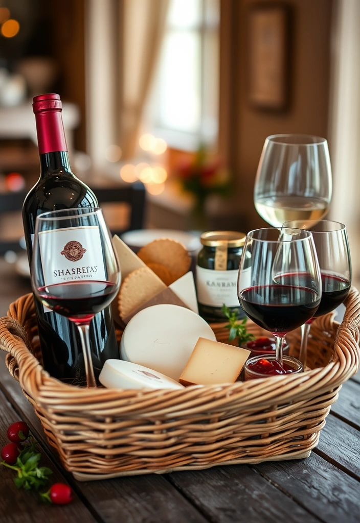 20 Homemade Gift Baskets That Will Leave Your Friends Speechless! - 11. The Wine & Cheese Pairing Basket