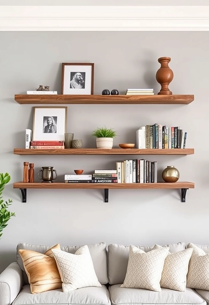 29 Timeless Neutral Home Decor Ideas That Will Elevate Your Space! - 14. Rustic Wooden Shelves