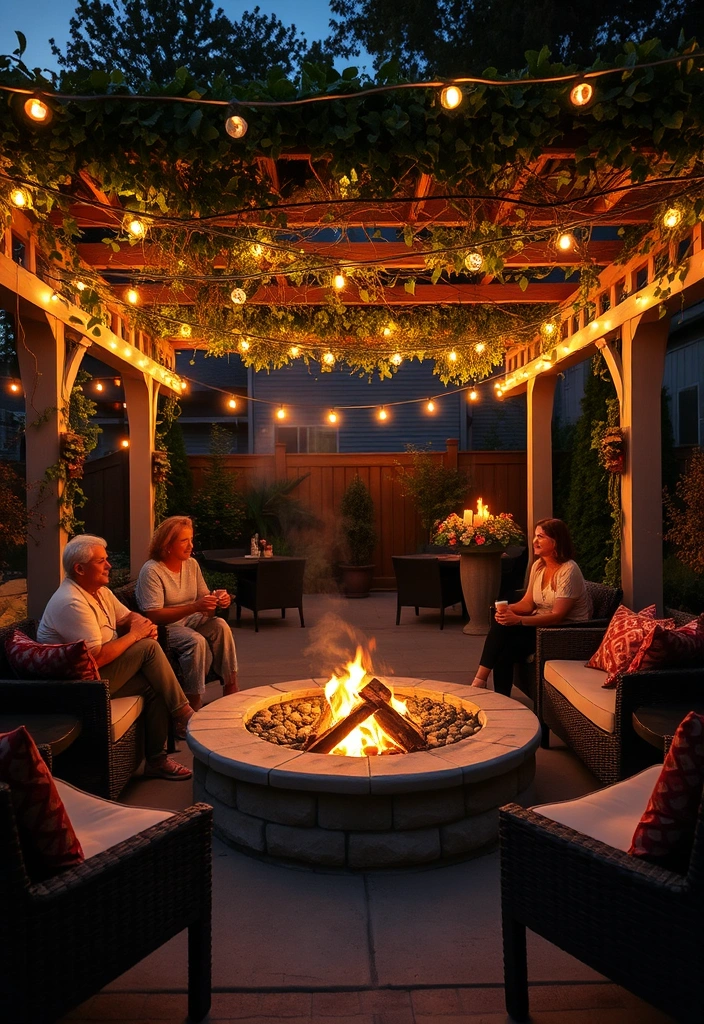 21 Stunning Fire Pit Ideas to Elevate Your Backyard Gatherings (You’ll Love #14!) - 11. Fire Pit with Pergola