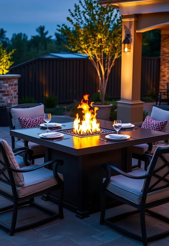 21 Stunning Fire Pit Ideas to Elevate Your Backyard Gatherings (You’ll Love #14!) - 3. Elegant Gas Fire Pit Table