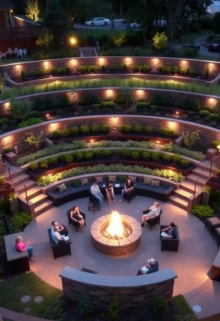 21 Stunning Fire Pit Ideas to Elevate Your Backyard Gatherings (You’ll Love #14!) - 18. Multi-Level Fire Pit Area