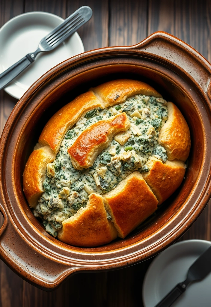 23 Crockpot Appetizer Ideas That Will Steal the Show (Your Guests Will Beg for the Recipes!) - 18. Spinach Artichoke Stuffed Bread