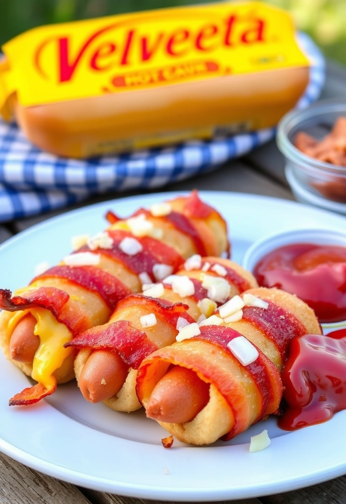 24 Velveeta Recipes You Can Whip Up in 30 Minutes or Less (Your Family Will Love #12!) - 13. Velveeta Bacon-Wrapped Hot Dogs