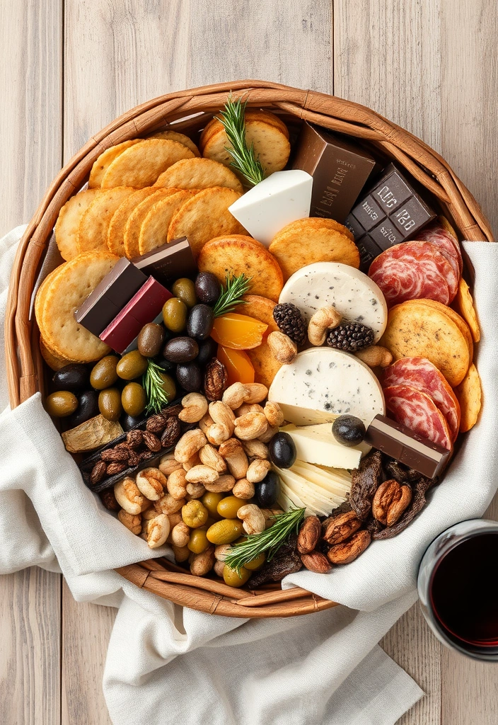 20 Homemade Gift Baskets That Will Leave Your Friends Speechless! - 1. The Gourmet Snack Basket