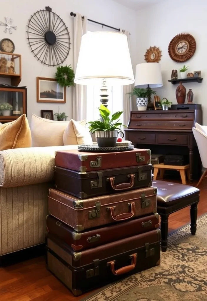 21 DIY Creative Storage Ideas for Small Spaces That'll Blow Your Mind! - 15. Vintage Suitcases for Unique Storage