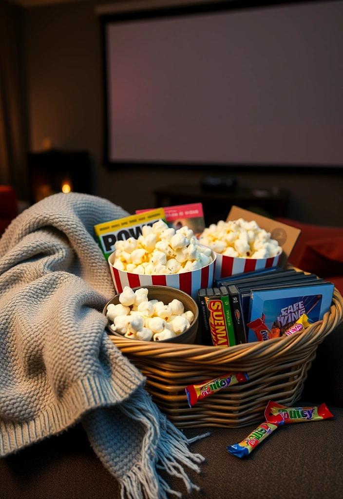 29 Creative School Auction Gift Basket Ideas That'll Make Your Fundraising Efforts Soar! - 1. Cozy Movie Night Basket