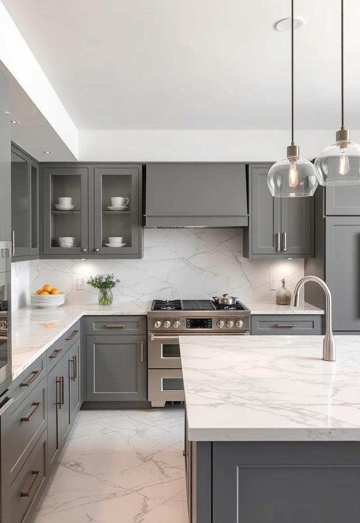 21 Stunning Grey and White Kitchen Ideas That Will Transform Your Space! - 7. Luxurious Marble Touches