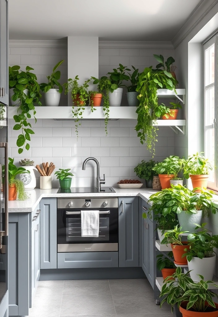 21 Stunning Grey and White Kitchen Ideas That Will Transform Your Space! - 21. Greenery Accents