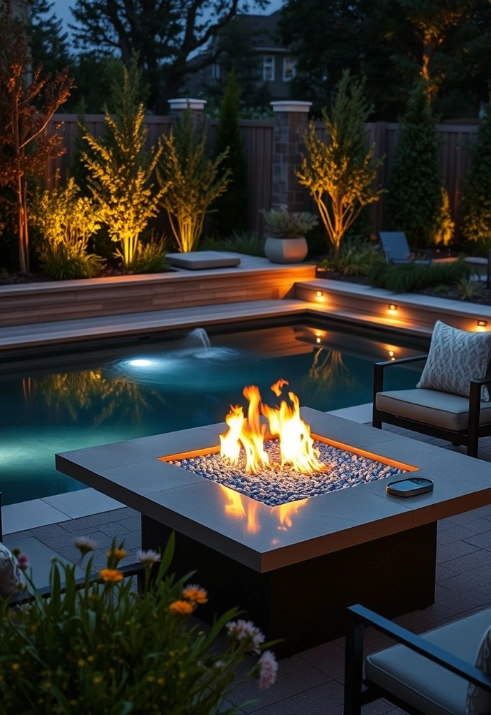 21 Stunning Fire Pit Ideas to Elevate Your Backyard Gatherings (You’ll Love #14!) - 13. Modern Fire Pit with Water Feature