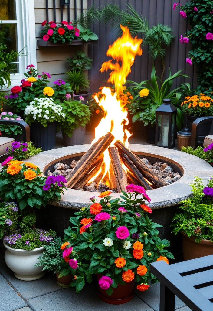 21 Stunning Fire Pit Ideas to Elevate Your Backyard Gatherings (You’ll Love #14!) - 12. Fire Pit with Surrounding Planters