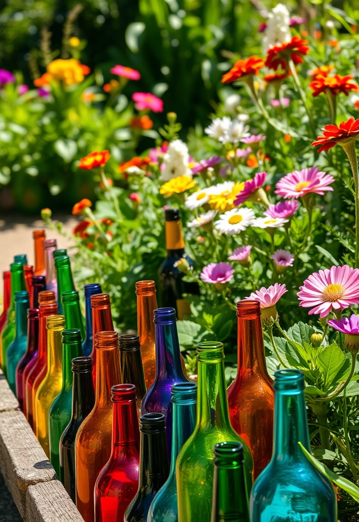 26 Inexpensive Garden Edging and DIY Borders That Will Transform Your Yard (You Won't Believe #10!) - 6. Colorful Glass Bottle Edging