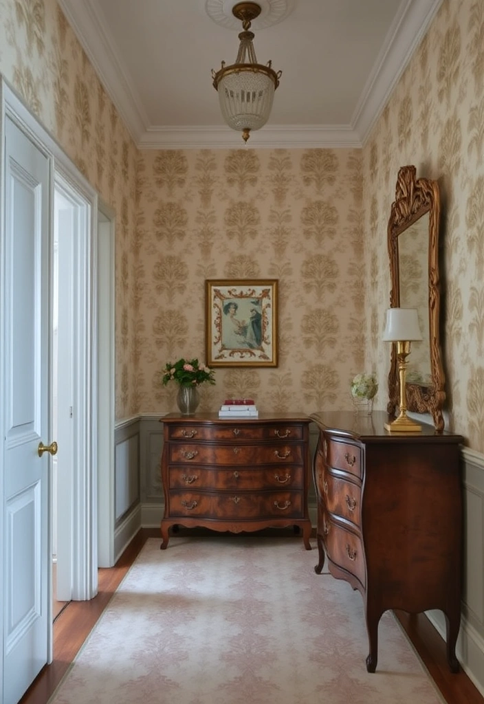 28 Foyer Accent Wall Ideas That Will Transform Your Entryway (You Won't Believe #15!) - 11. Vintage Wallpaper