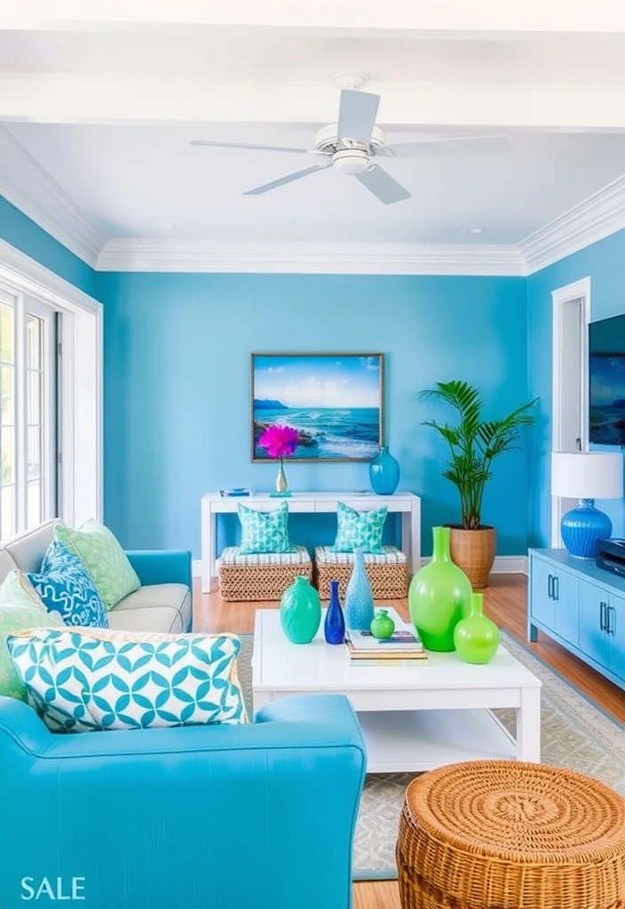 23 Blue and Green Living Room Ideas That'll Transform Your Space into a Coastal Paradise! - 15. Colorful Accents