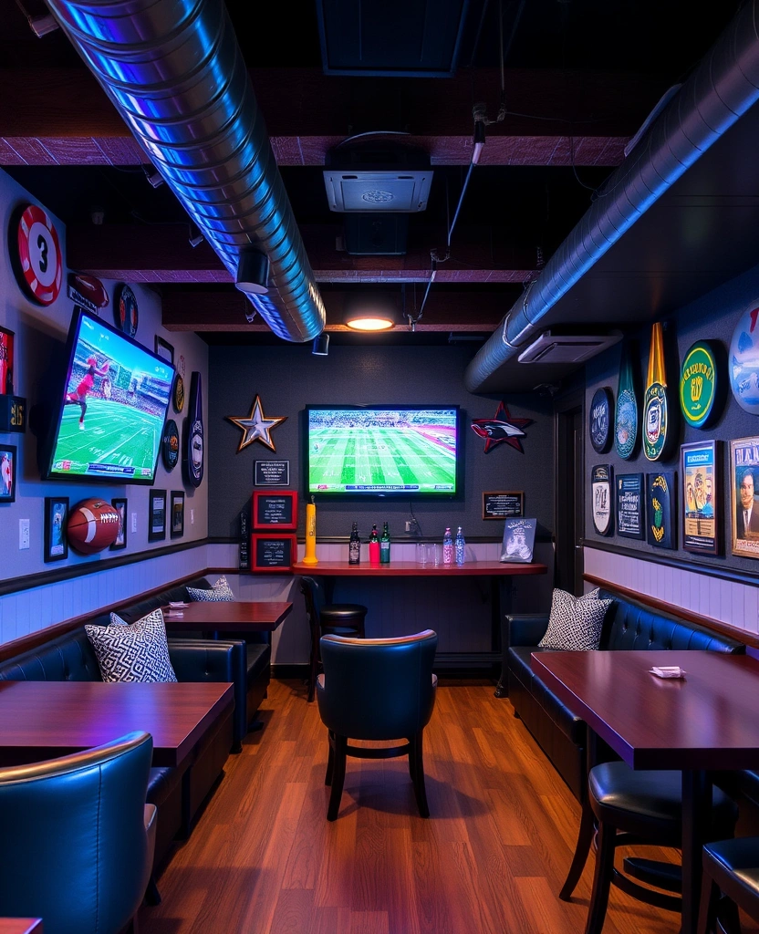 24 Basement Bar Ideas That'll Make You Want to Host Every Weekend! - 20. Sports Bar