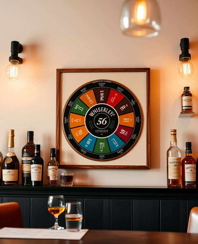 25 Cozy Whiskey Lounge Ideas That'll Turn Your Living Room into a Luxurious Retreat! - 25. Whiskey Flavor Wheel Display