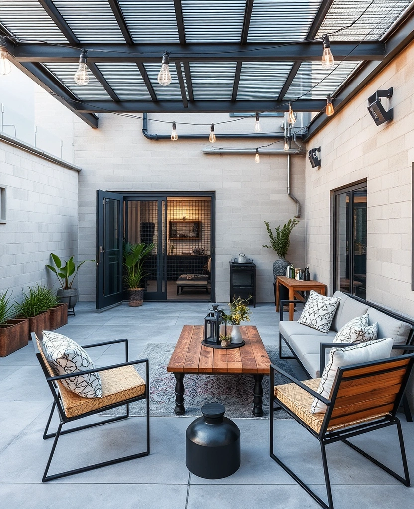 22 Covered Outdoor Patio Ideas That Will Make You Want to Live Outside! - 17. Industrial Chic