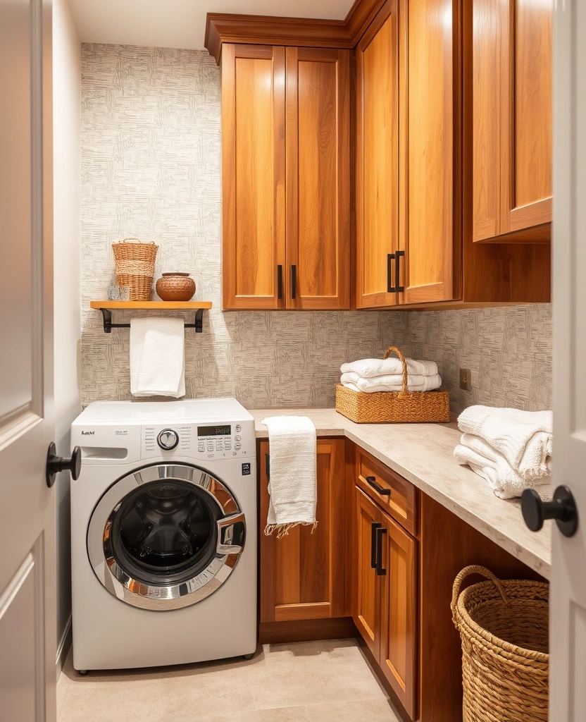 20 Laundry Room Cabinet Ideas That'll Make You Want to Do Laundry! - 21. Layered Textures