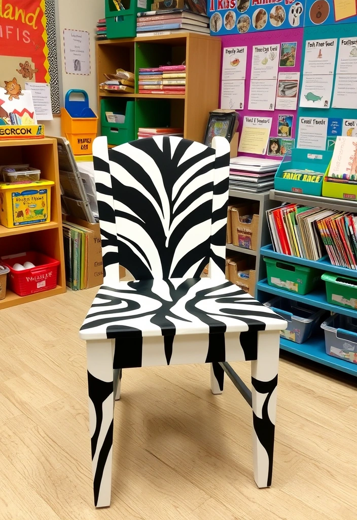 27 Yard Painted DIY Teacher Reading Chairs That Will Transform Any Classroom! - 7. Fun Animal Prints