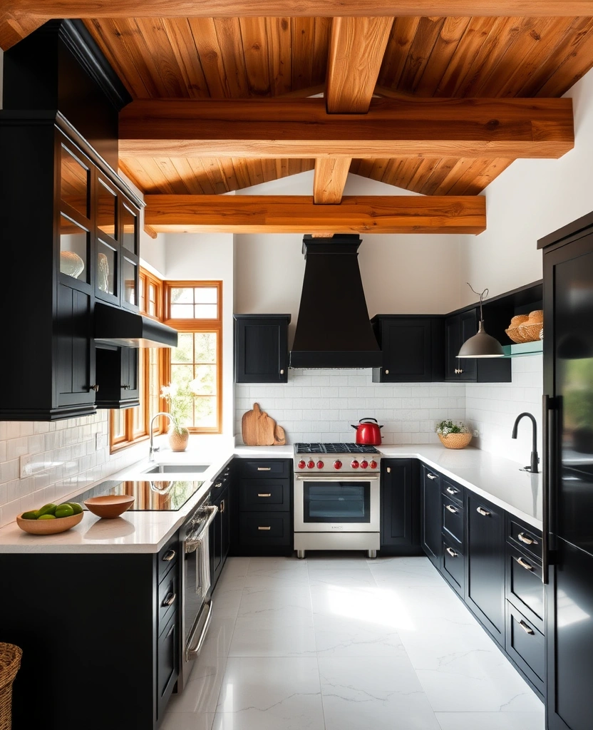 23 Black and White Kitchen Ideas That'll Make You Fall in Love with Cooking Again! - 23. Stylish Contrast with Wood