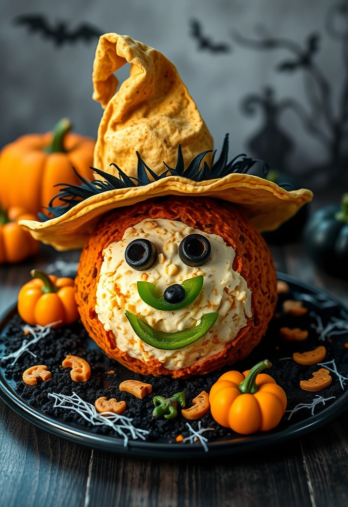 25 Irresistibly Shaped Cheese Balls Ideas That Will Wow Your Guests! - 5. Spooky Halloween Witch Cheese Ball