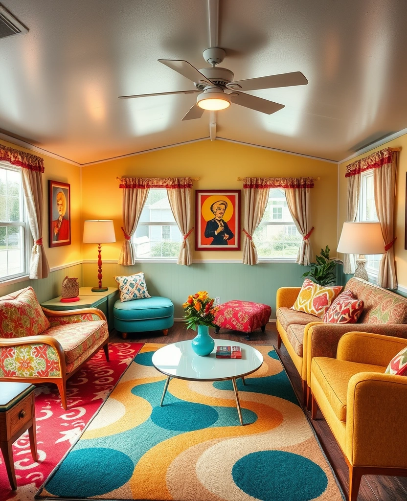 27 Mobile Home Living Room Transformation Ideas That’ll Blow Your Mind! - 30. Retro Revival