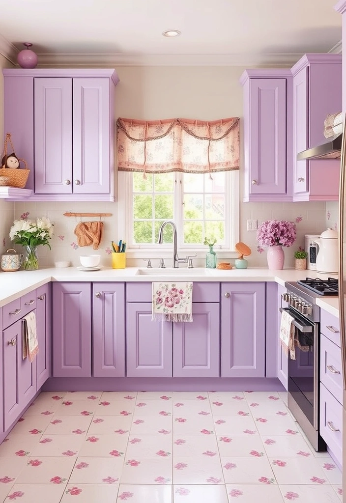 25 Painted Kitchen Cabinet Color Ideas That Will Transform Your Space! - 13. Playful Lavender