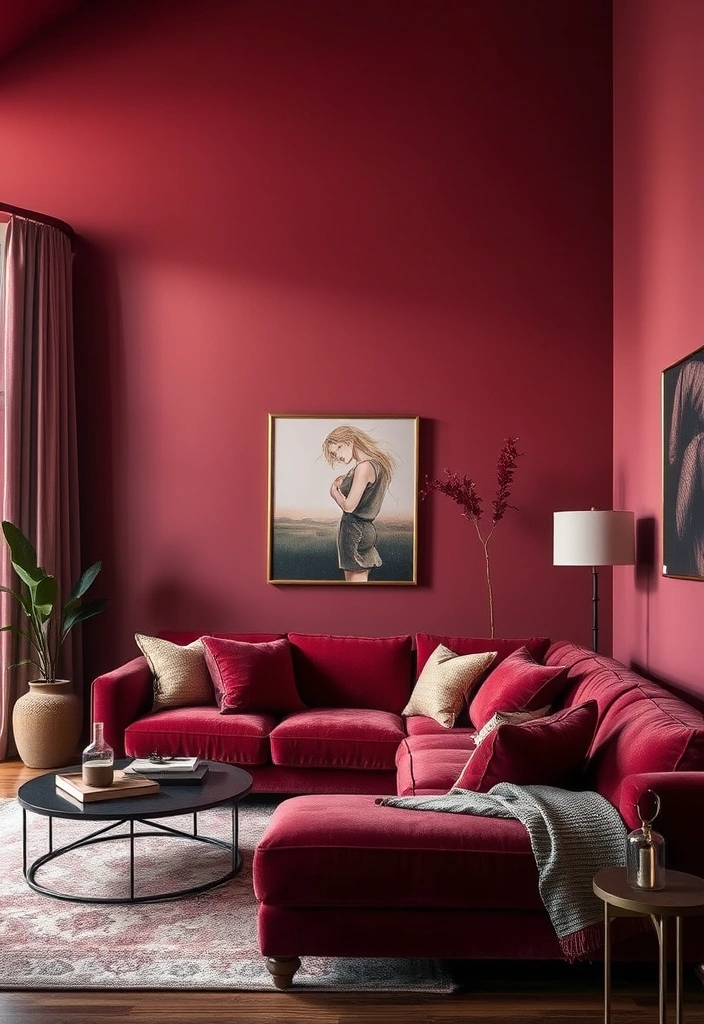 24 Burgundy Living Room Inspirations That Will Spark Your Creativity! - 13. Monochromatic Burgundy Bliss