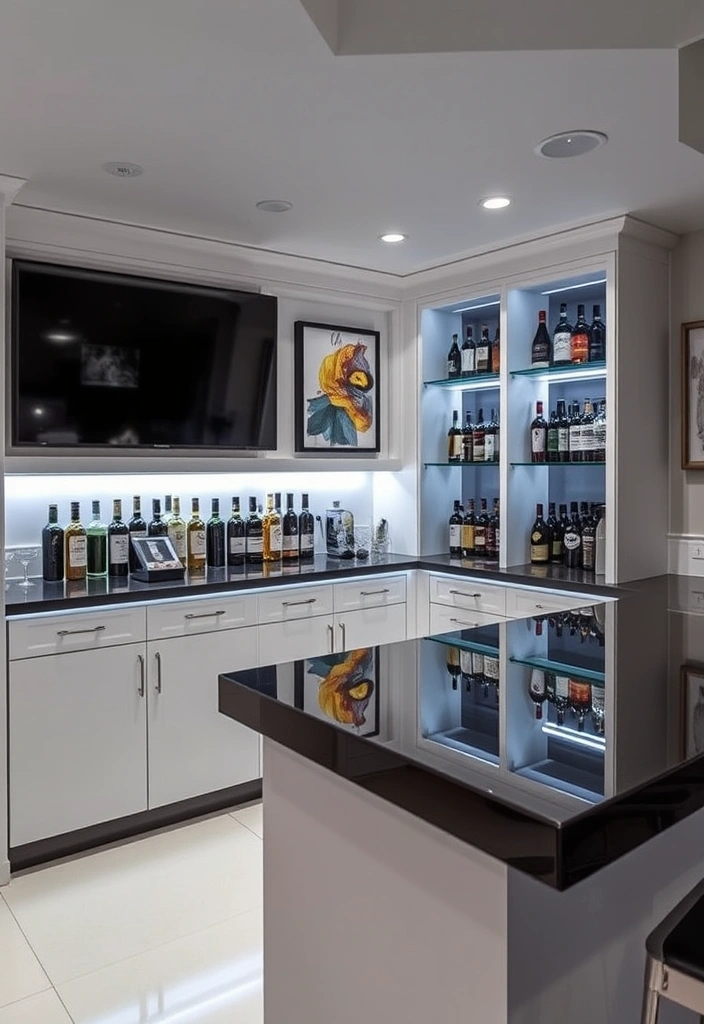 24 Basement Bar Ideas That'll Make You Want to Host Every Weekend! - 2. Sleek Modern Bar