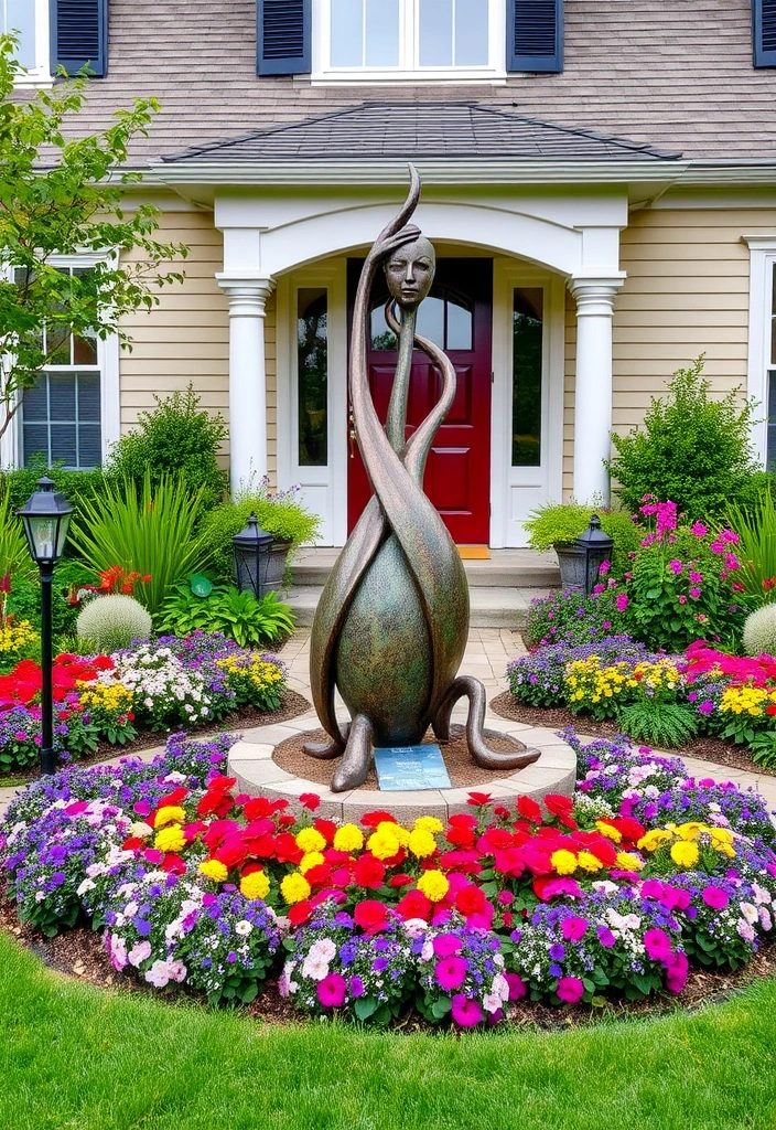 27 Stunning Front Yard Landscaping Ideas That'll Transform Your Home Into a Neighborhood Showstopper! - 7. Unique Garden Sculptures