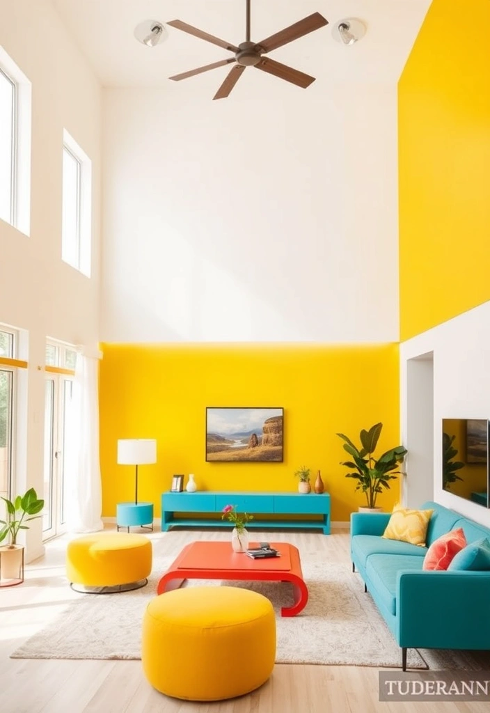 26 High Ceiling Living Room Ideas That'll Leave You Breathless (You Won't Believe #18!) - 21. Use Color Blocking