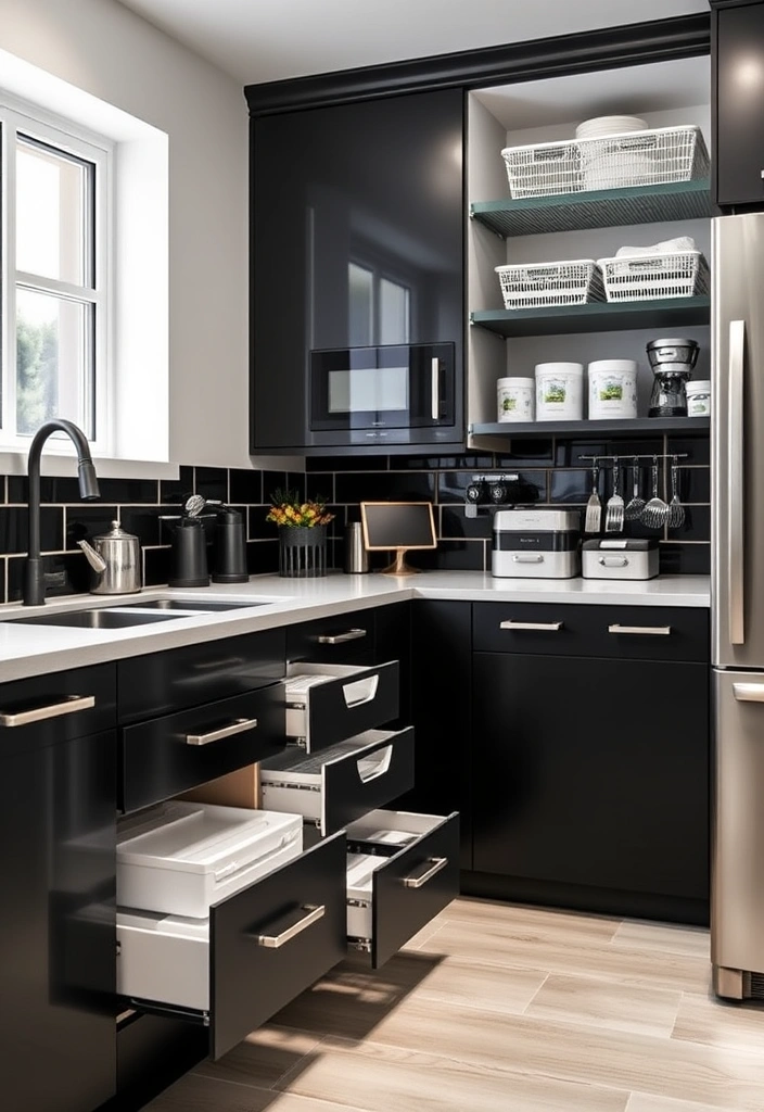 23 Black and White Kitchen Ideas That'll Make You Fall in Love with Cooking Again! - 15. Smart Storage Solutions