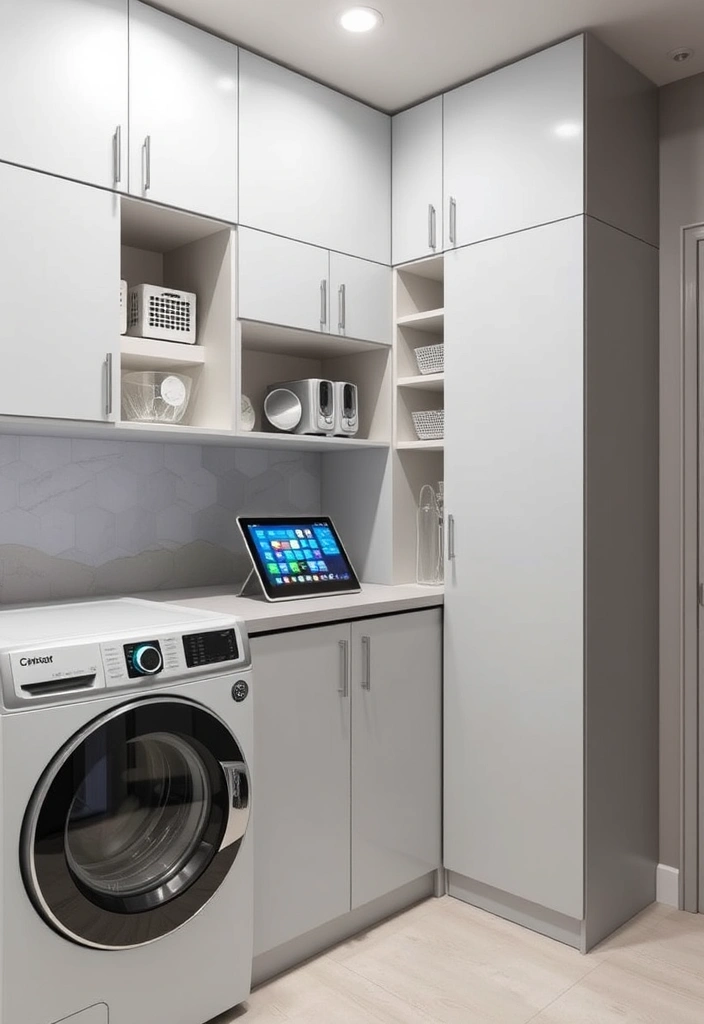 20 Laundry Room Cabinet Ideas That'll Make You Want to Do Laundry! - 14. High-Tech Storage