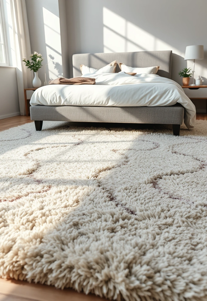 24 Modern Cozy Bedroom Neutral Decor Ideas You’ll Want to Copy Right Now! - 7. Soft Area Rugs